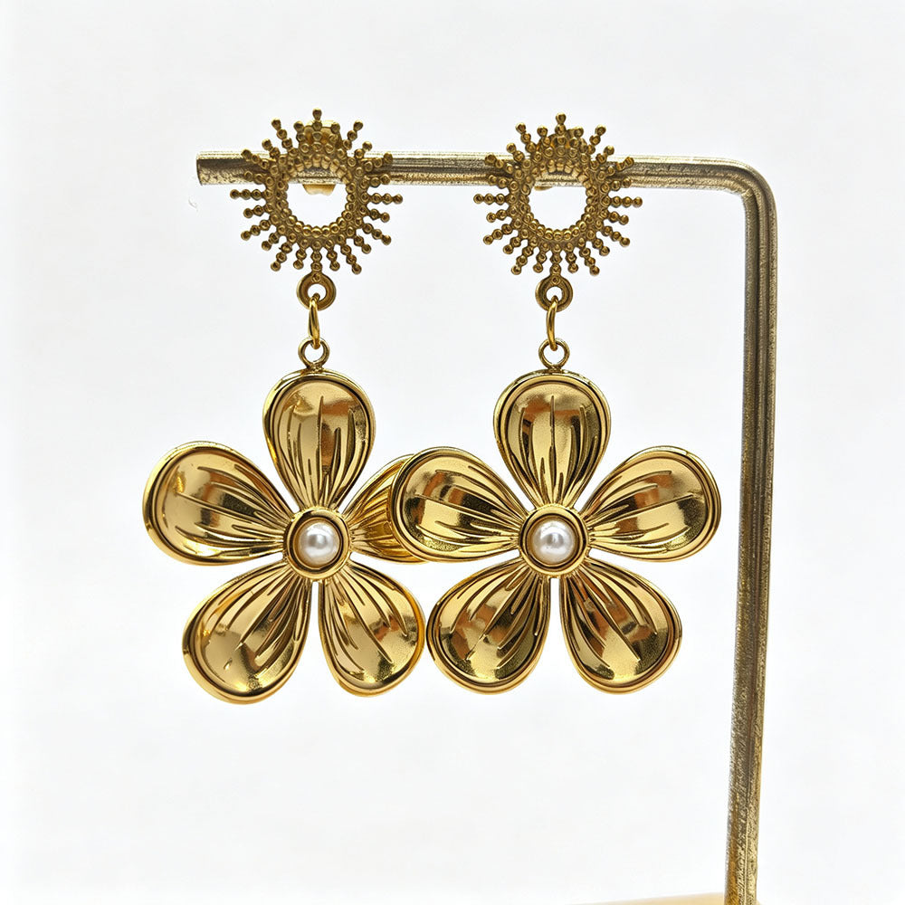 Flowers Earrings For Women Featuring 18K Real Gold Plated Design With 304 Stainless Steel Ear Pins