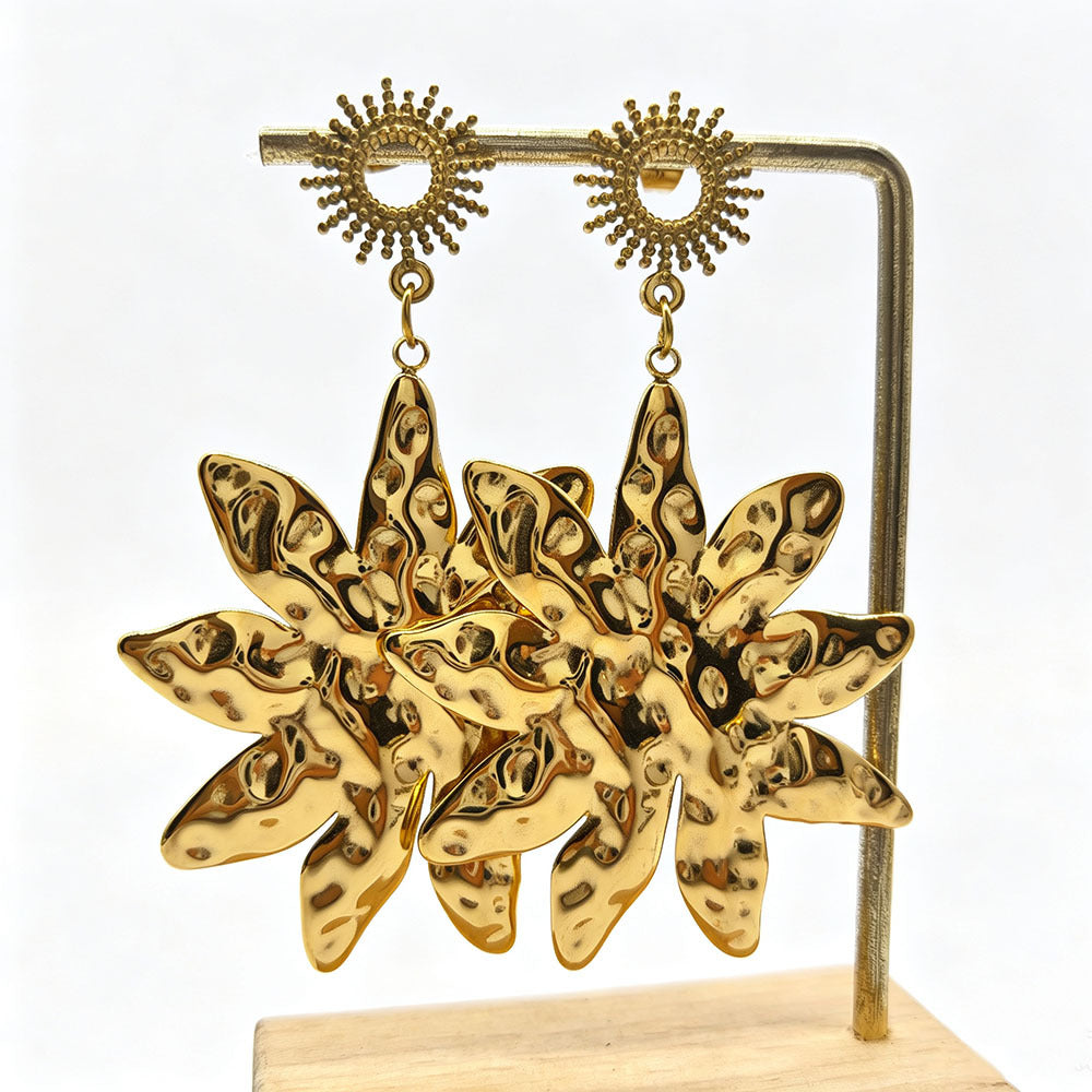 Flowers Earrings For Women Featuring 18K Real Gold Plated Design With 304 Stainless Steel Ear Pins