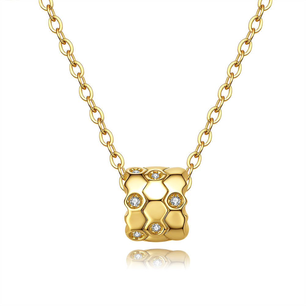 Honeycomb Necklace For Women In 925 Sterling Silver With Moissanite Inlay And Silver Cable Chain