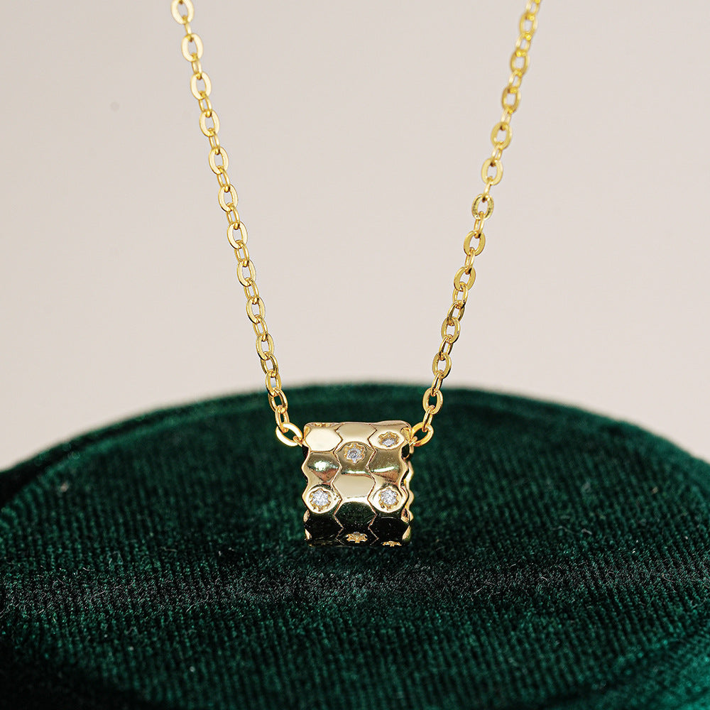Honeycomb Necklace For Women In 925 Sterling Silver With Moissanite Inlay And Silver Cable Chain