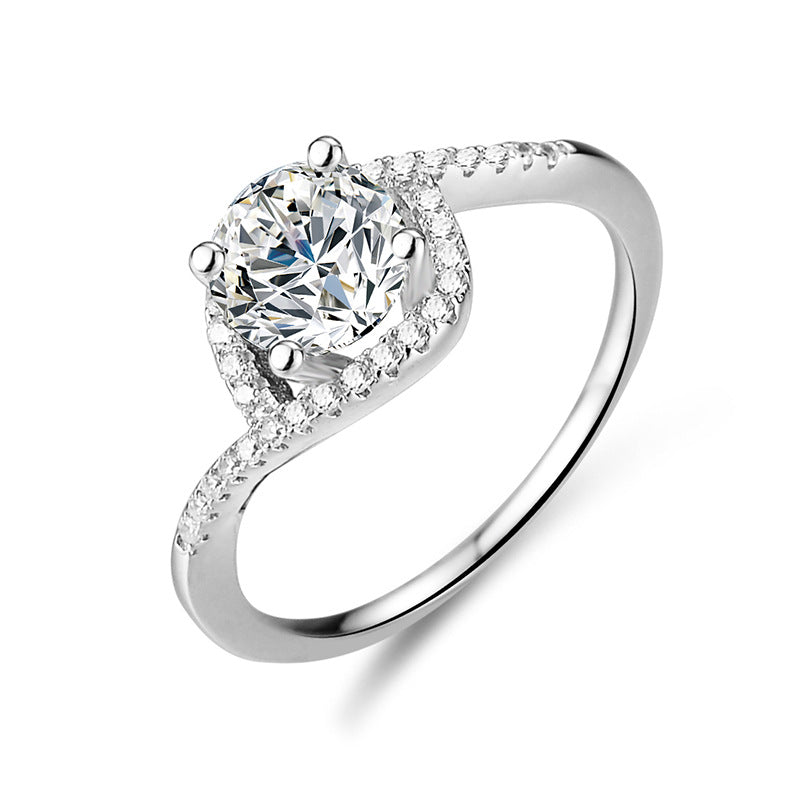 Geometric 925 Sterling Silver Women’s Ring With Moissanite Featuring Claw Setting In Silver