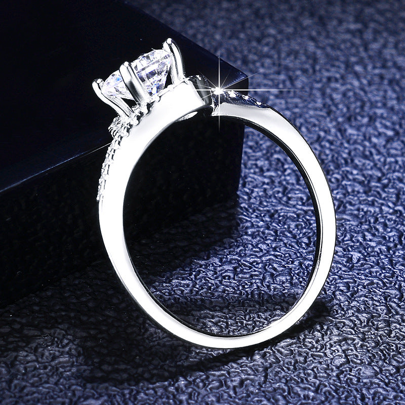 Geometric 925 Sterling Silver Women’s Ring With Moissanite Featuring Claw Setting In Silver
