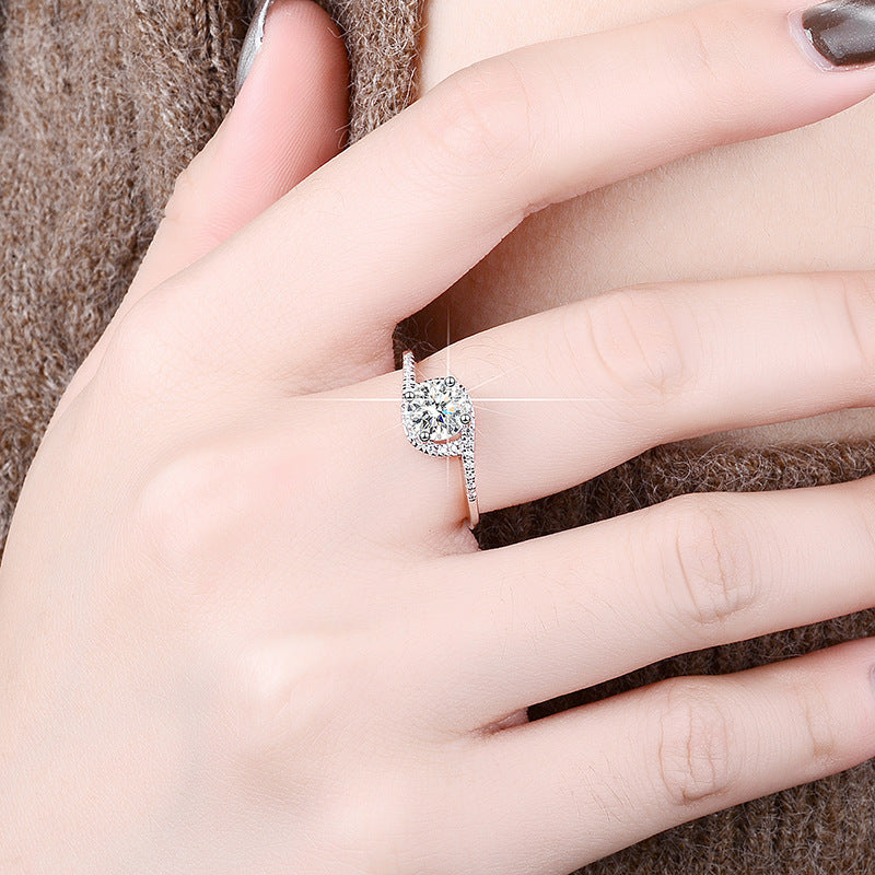 Geometric 925 Sterling Silver Women’s Ring With Moissanite Featuring Claw Setting In Silver