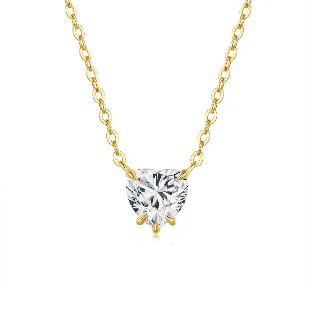 Heart Shape Pendant Necklace For Women In Gold 925 Sterling Silver With Moissanite Inlay And Cable Chain, Simple Style