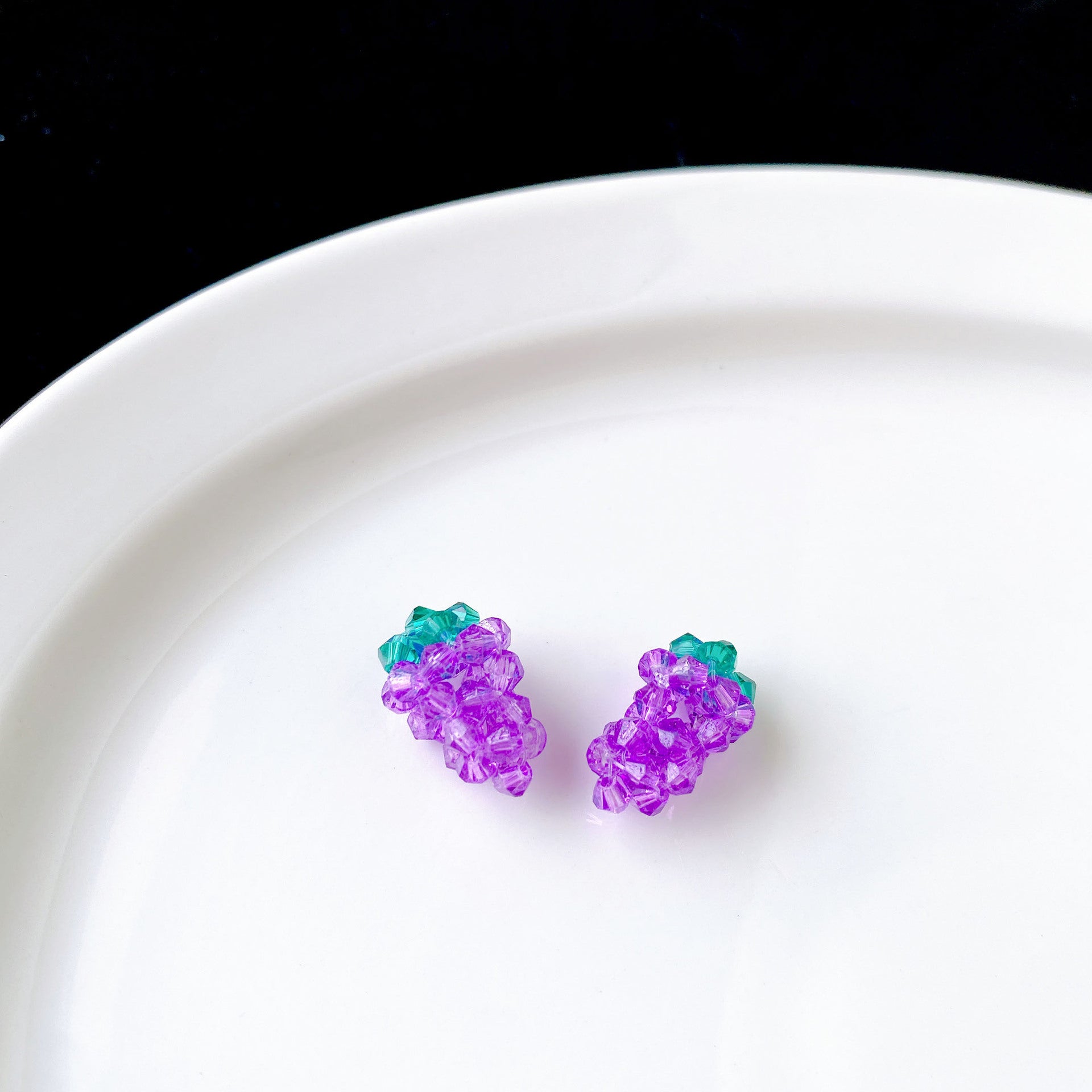 Handmade Grape Pendant With Seed Bead Inlay Featuring Braid Craft In Rose Red