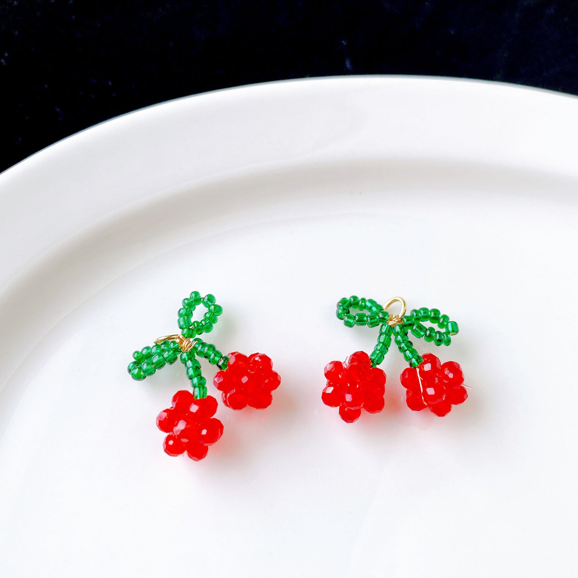 Handmade Grape Pendant With Seed Bead Inlay Featuring Braid Craft In Rose Red
