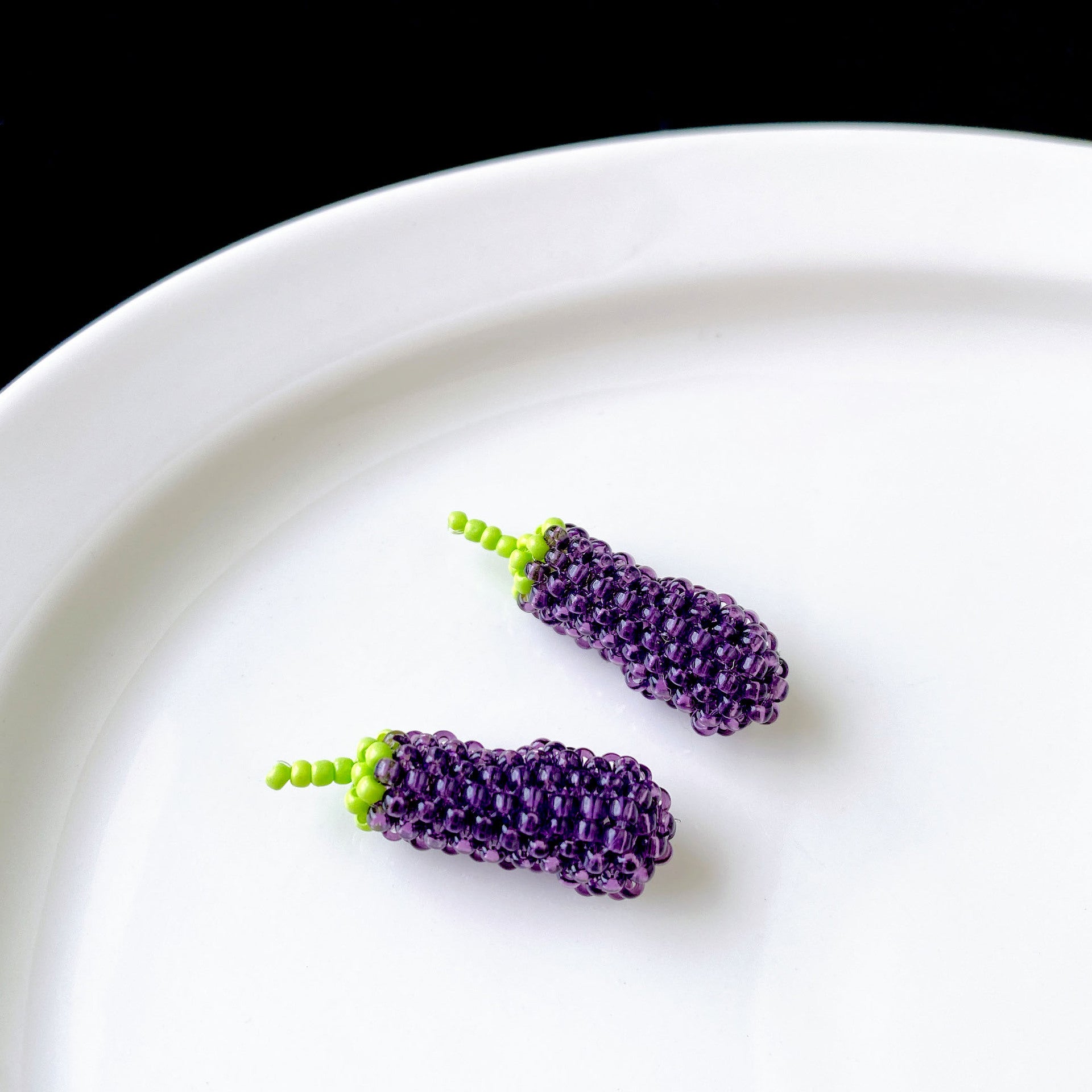 Handmade Grape Pendant With Seed Bead Inlay Featuring Braid Craft In Rose Red