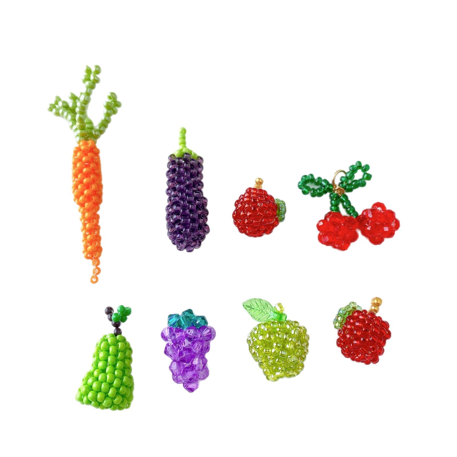 Handmade Grape Pendant With Seed Bead Inlay Featuring Braid Craft In Rose Red