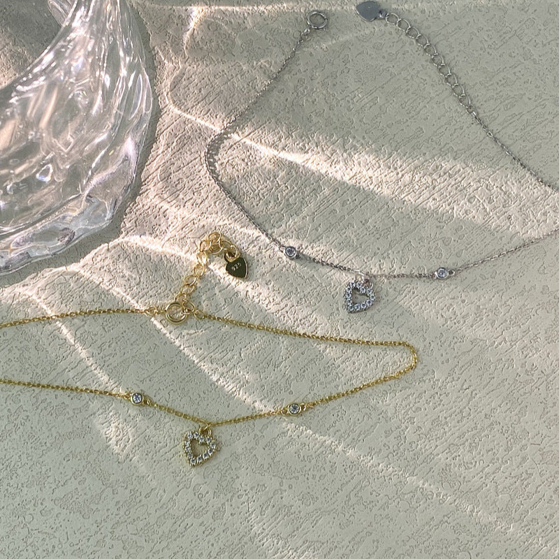 Heart Shape Bracelet For Women In 18K Real Gold Plated 925 Sterling Silver With Artificial Gemstones, Gold Color