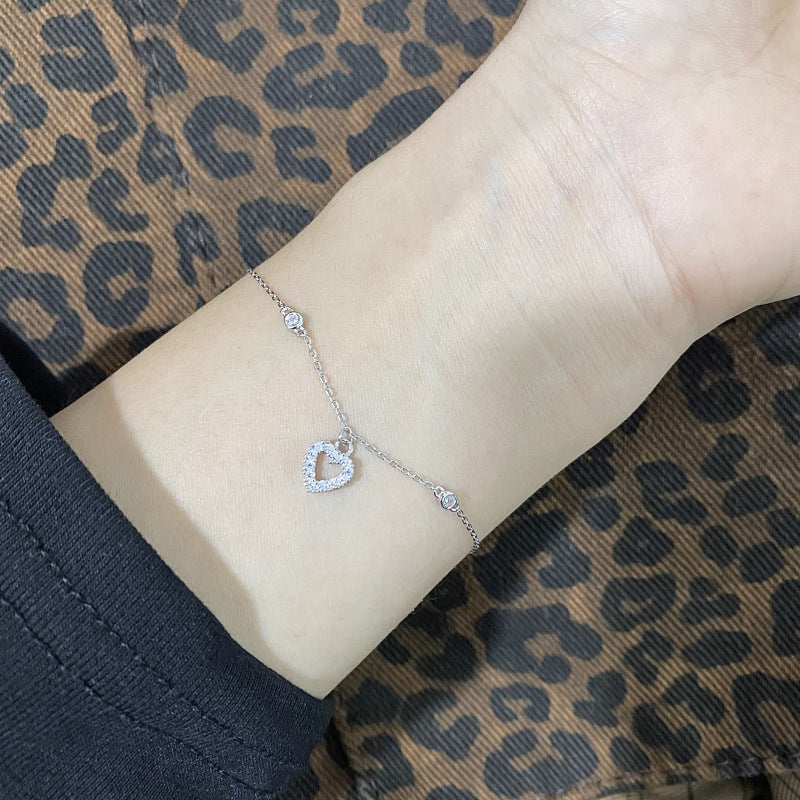 Heart Shape Bracelet For Women In 18K Real Gold Plated 925 Sterling Silver With Artificial Gemstones, Gold Color