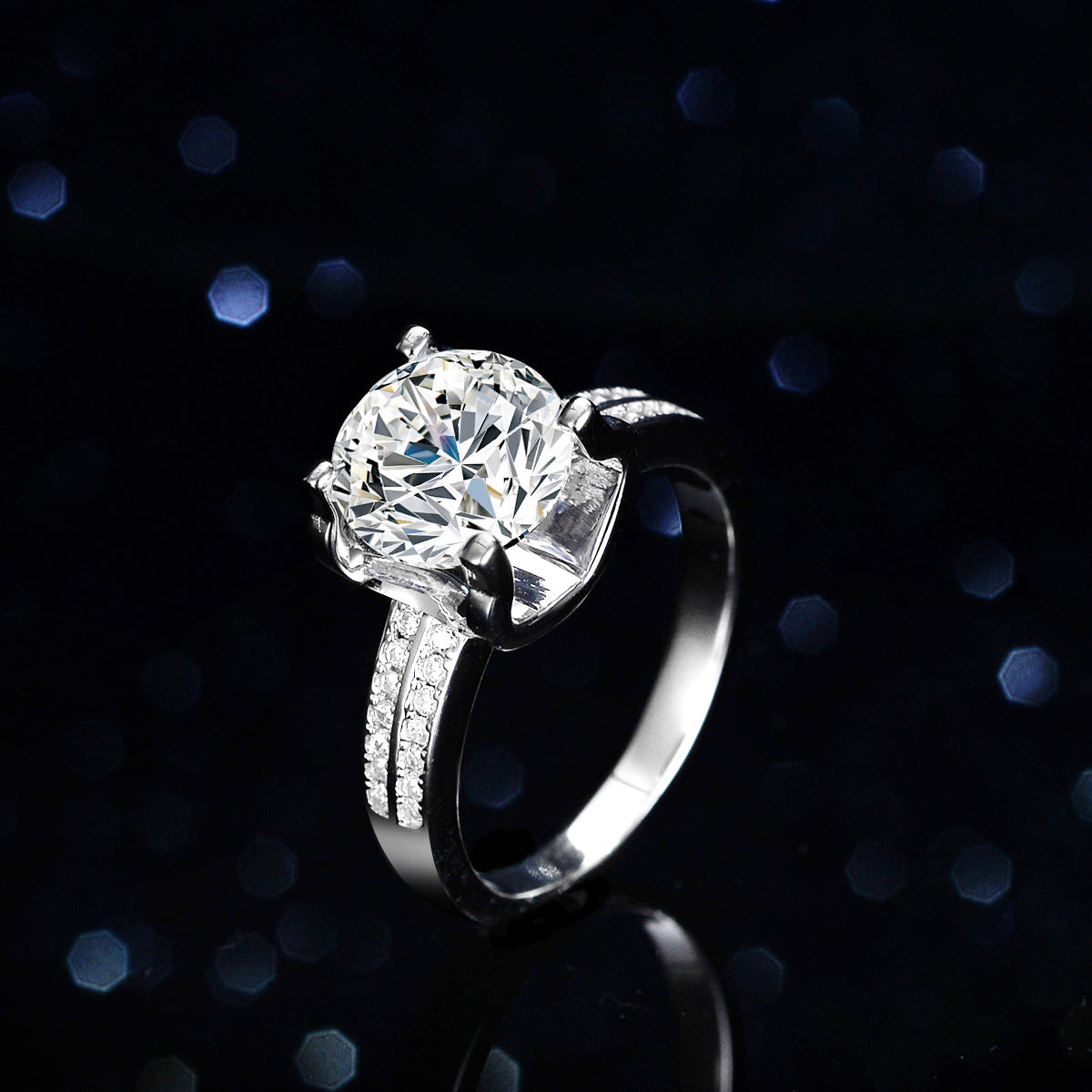 Sweet Geometric 925 Sterling Silver Ring For Women Featuring Moissanite In Silver