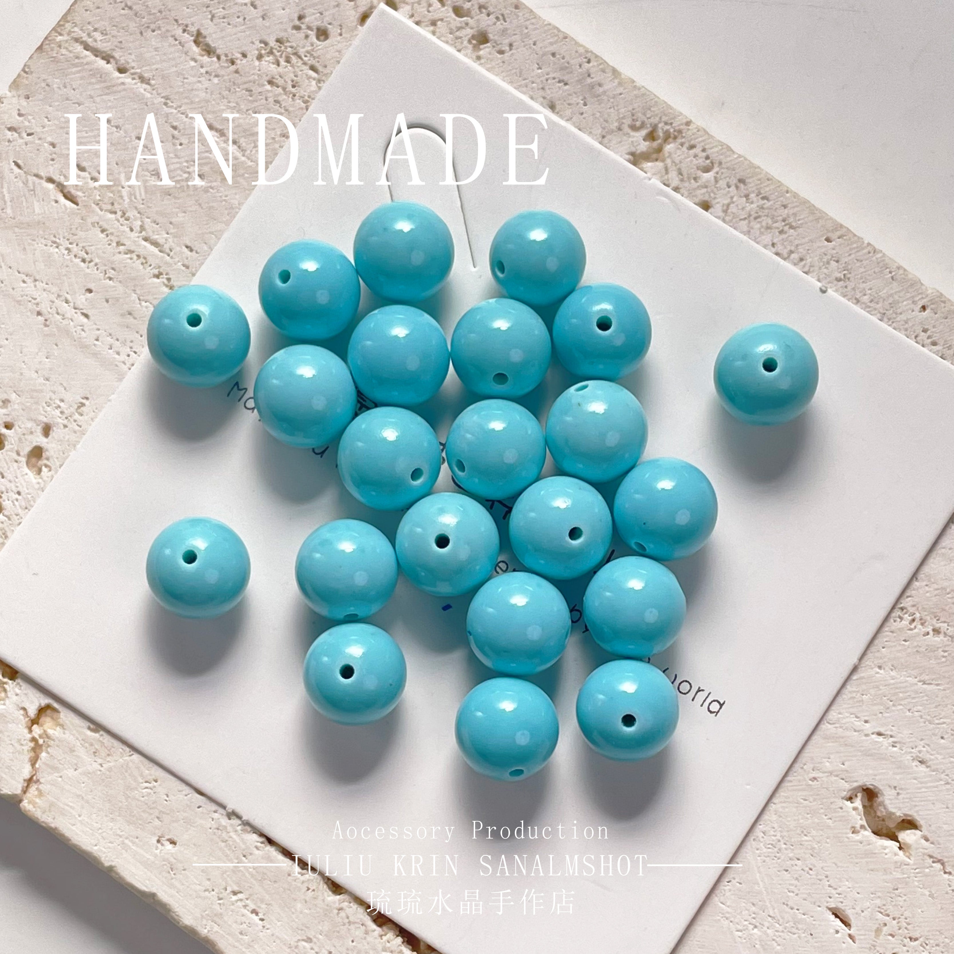 5 PCS Blue Marine Style Crystal Gem Beads For Jewelry Making, Diameter 10mm