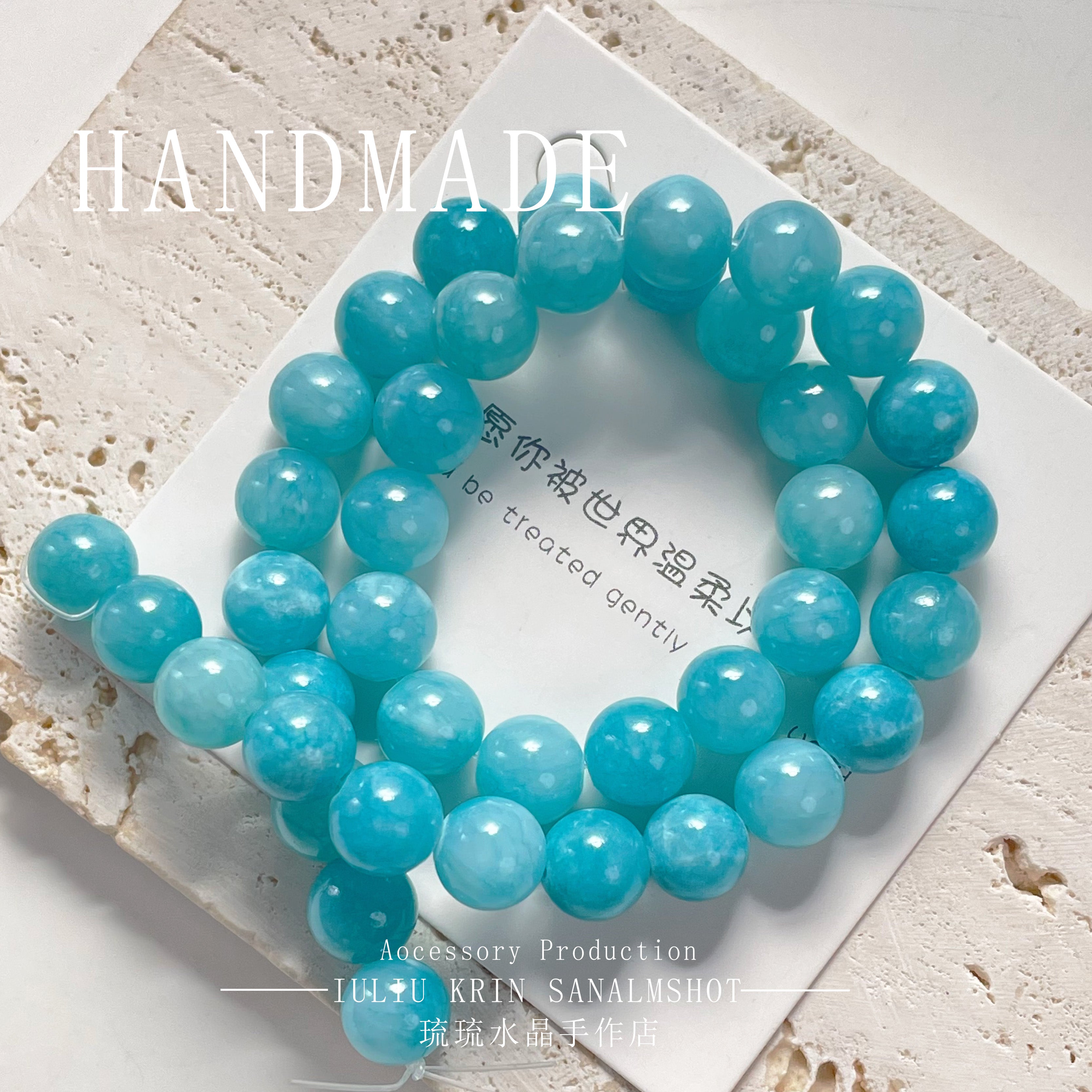 5 PCS Blue Marine Style Crystal Gem Beads For Jewelry Making, Diameter 10mm