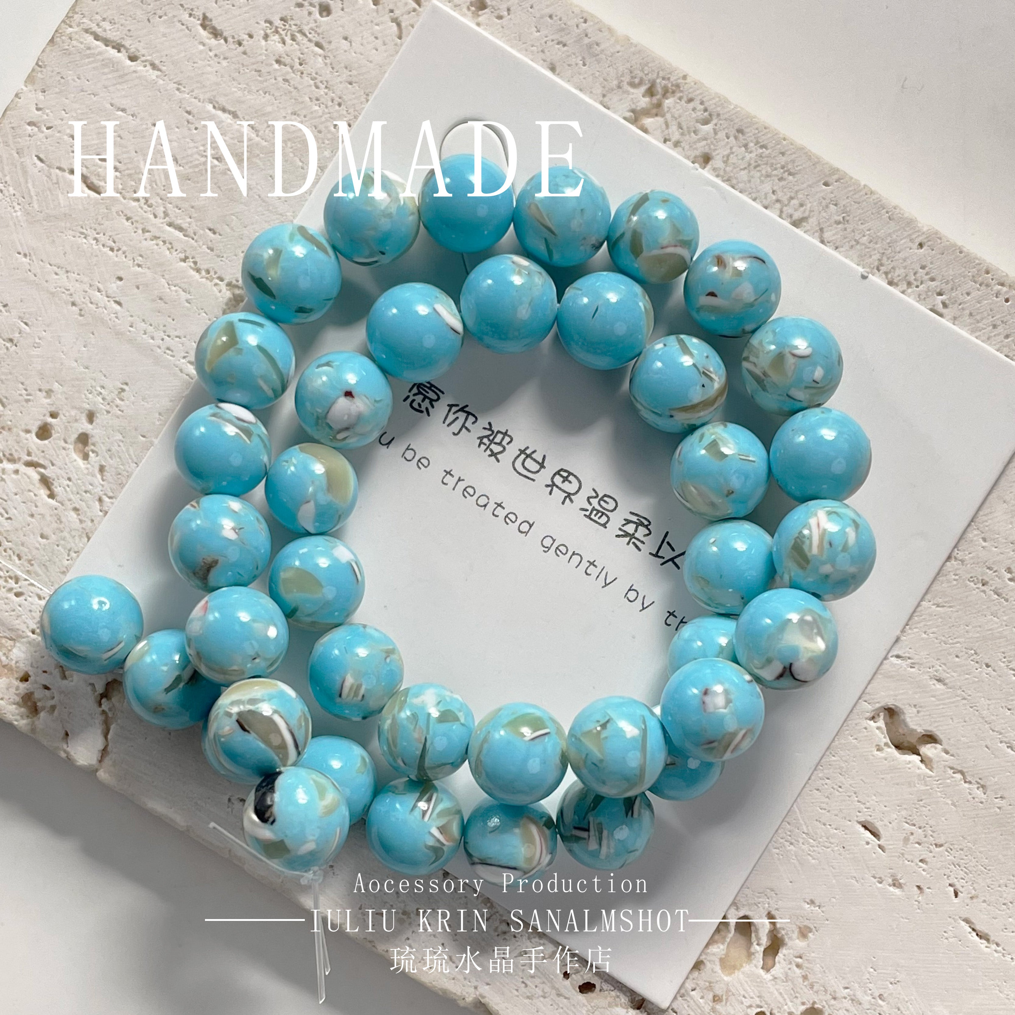 5 PCS Blue Marine Style Crystal Gem Beads For Jewelry Making, Diameter 10mm