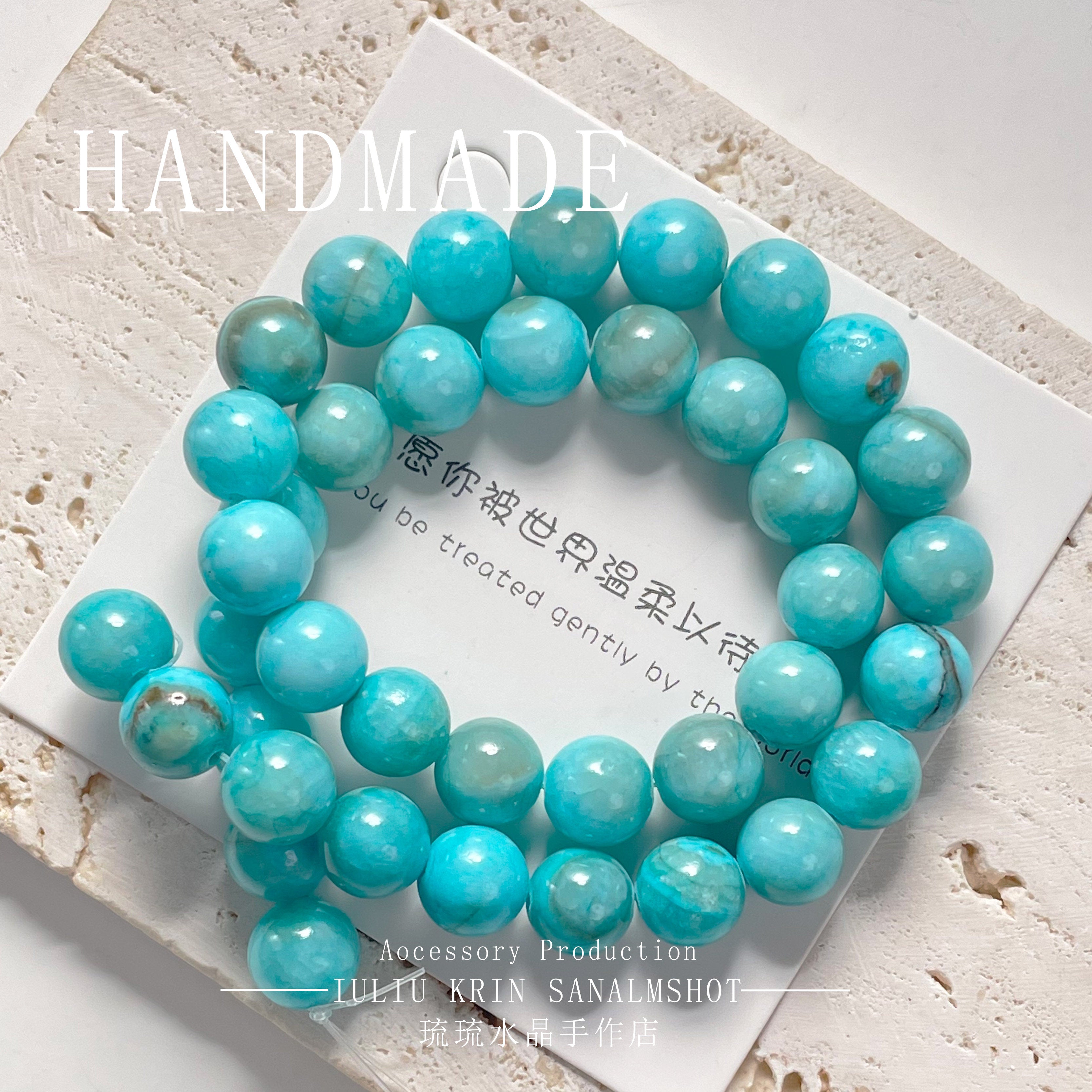 5 PCS Blue Marine Style Crystal Gem Beads For Jewelry Making, Diameter 10mm