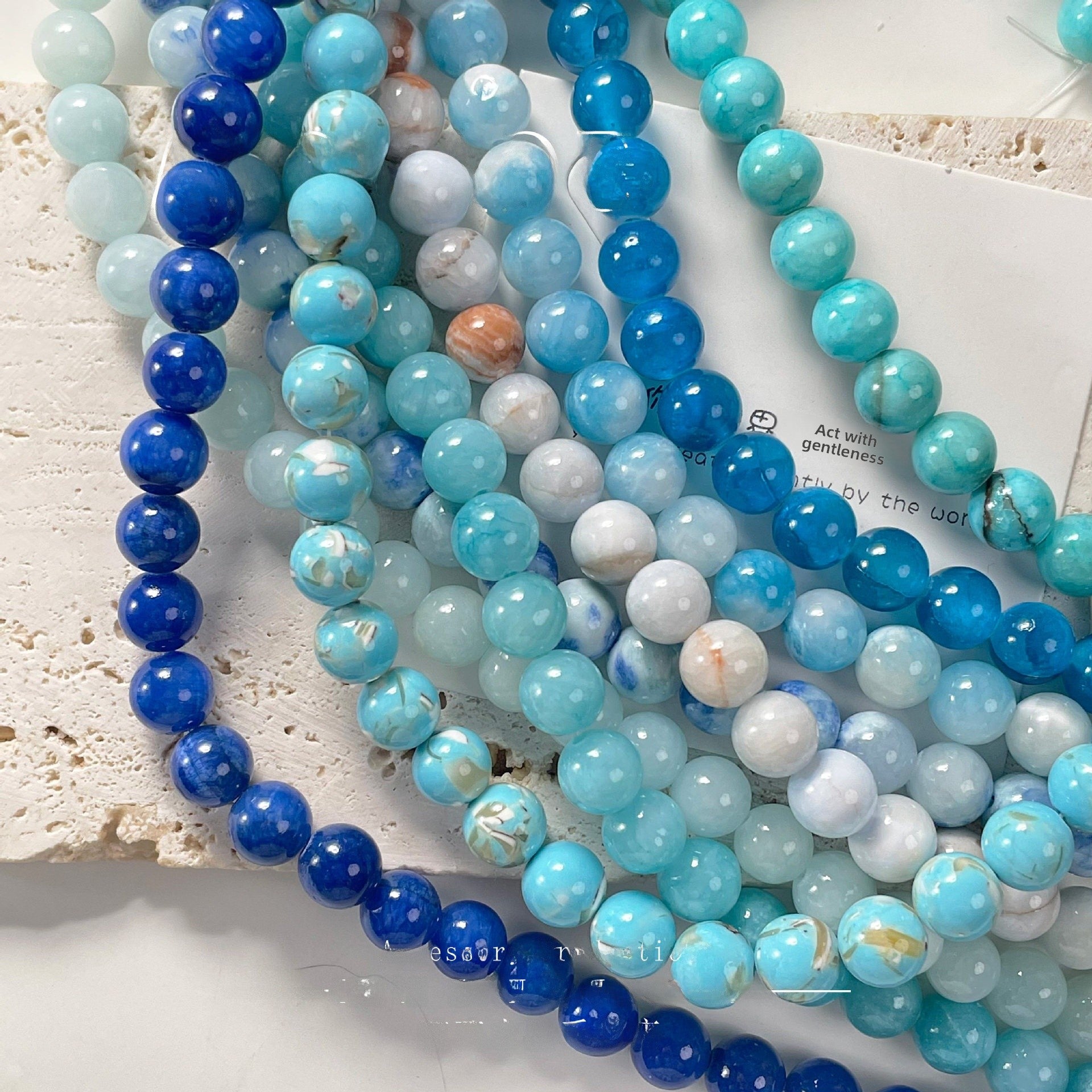 5 PCS Blue Marine Style Crystal Gem Beads For Jewelry Making, Diameter 10mm