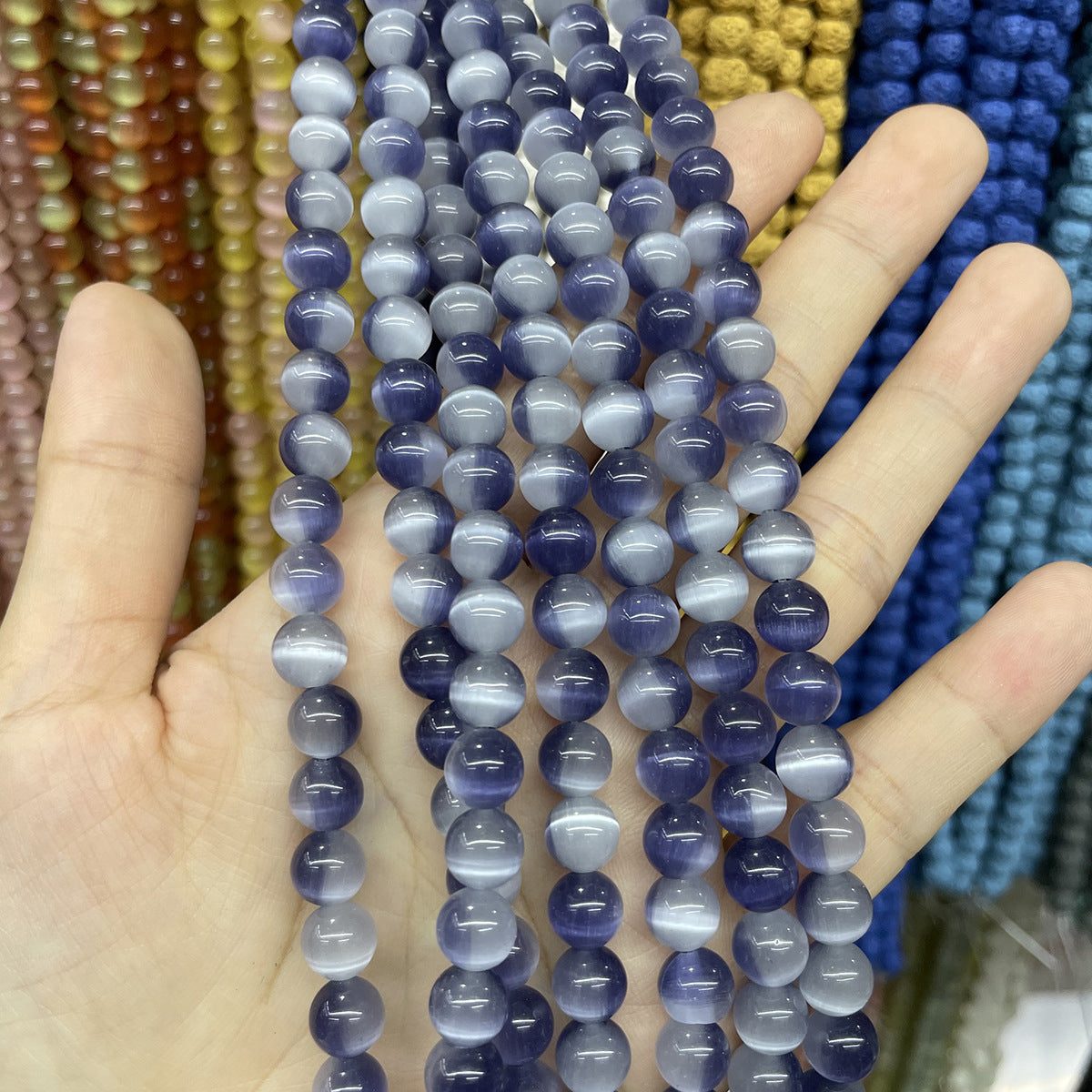 Color Block Beads With Cat's Eye Stone Inlay, Diameter 8mm, Featuring Precise Cutting Craftsmanship
