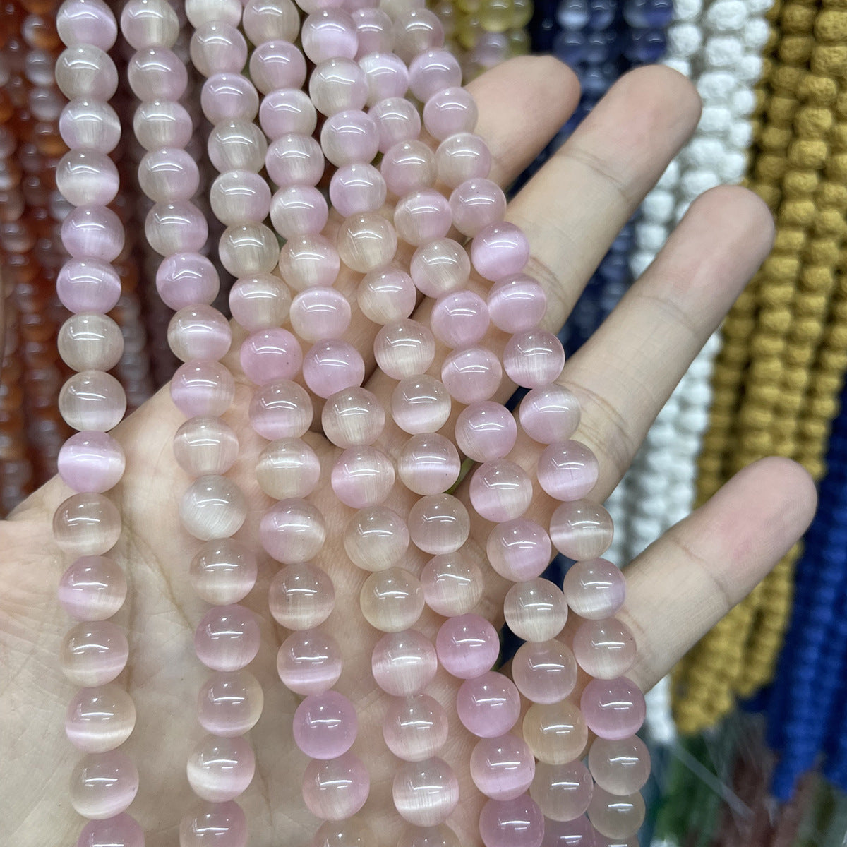 Color Block Beads With Cat's Eye Stone Inlay, Diameter 8mm, Featuring Precise Cutting Craftsmanship