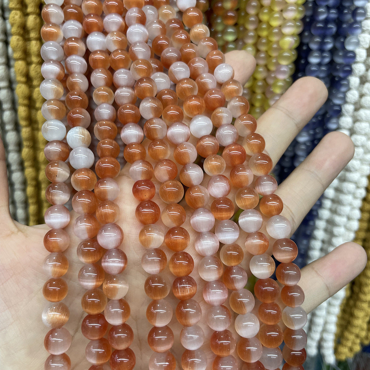 Color Block Beads With Cat's Eye Stone Inlay, Diameter 8mm, Featuring Precise Cutting Craftsmanship