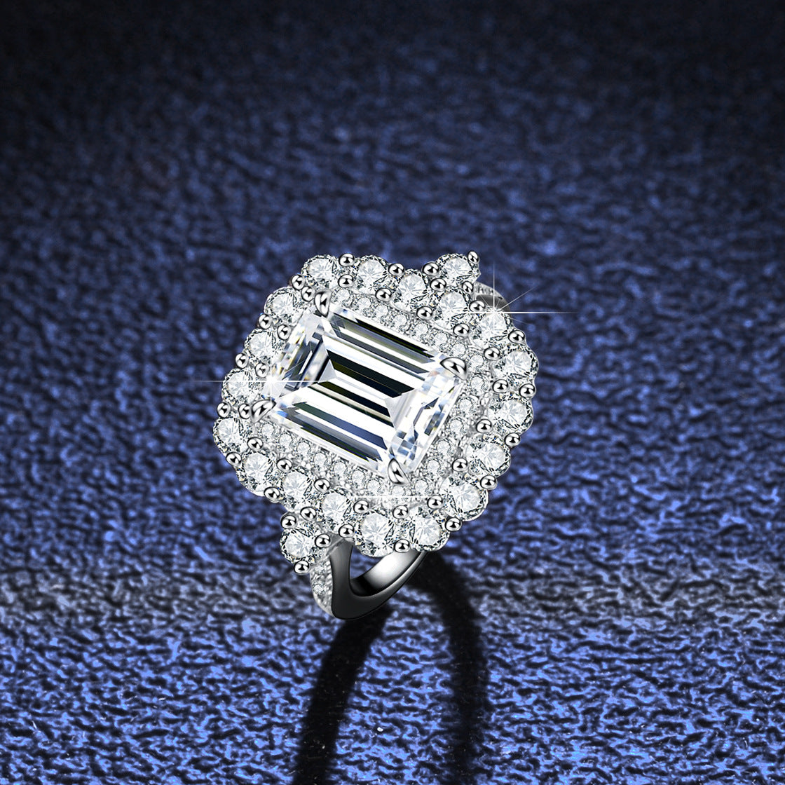 Asymmetrical 925 Sterling Silver Women’s Ring With Moissanite Inlay In Silver, Perfect For Summer