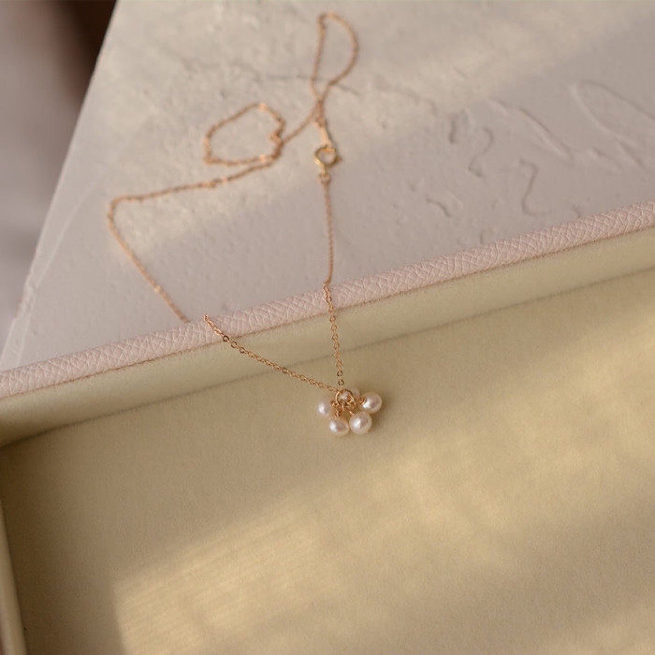 Freshwater Pearl Necklace With 4-5mm Natural White Near-Round Pearls In Copper Setting