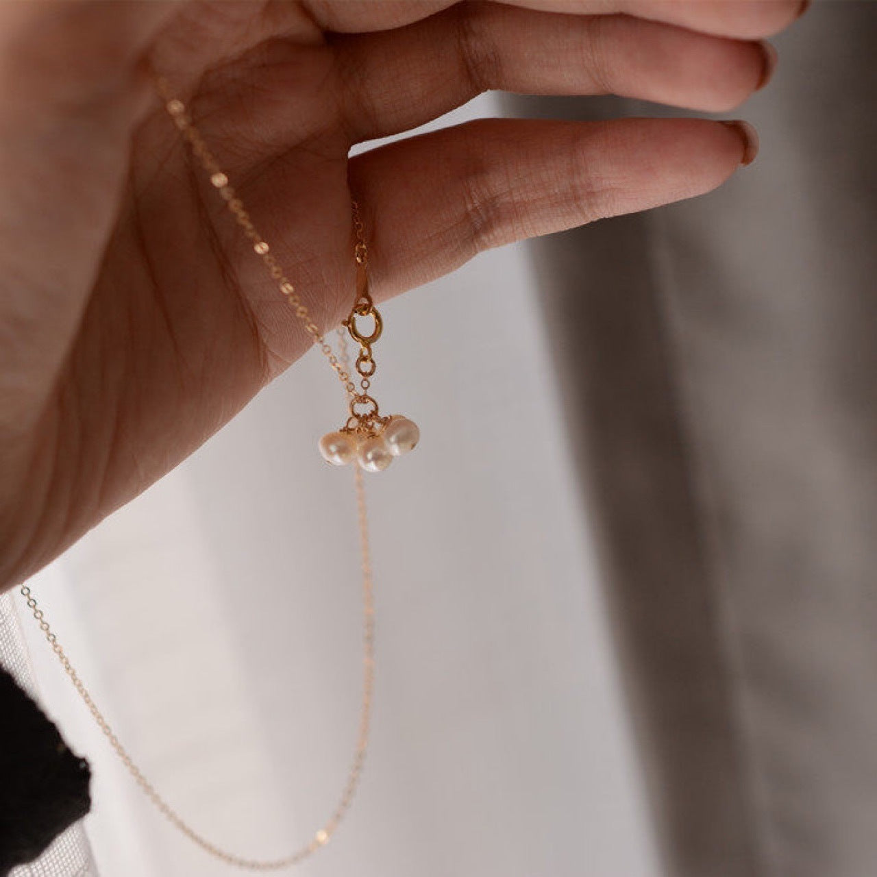 Freshwater Pearl Necklace With 4-5mm Natural White Near-Round Pearls In Copper Setting