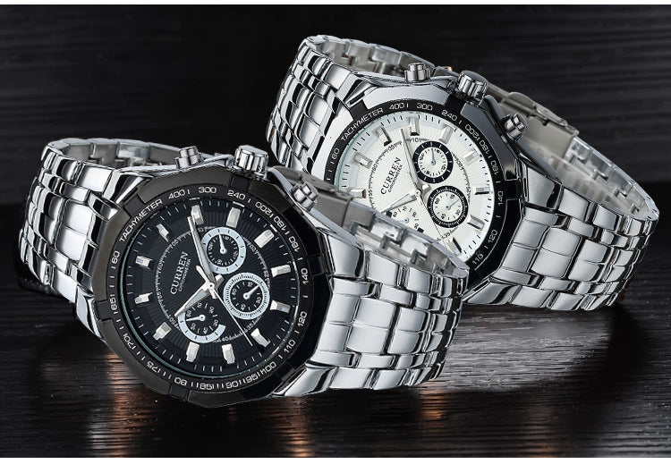 Men's Quartz Watch With Stainless Steel Strap And Pin Buckle Featuring Ordinary Glass Round Dial