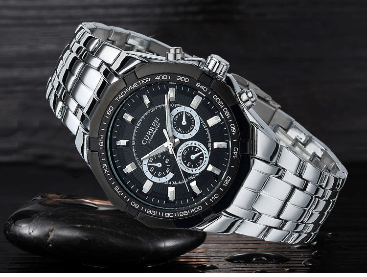 Men's Quartz Watch With Stainless Steel Strap And Pin Buckle Featuring Ordinary Glass Round Dial