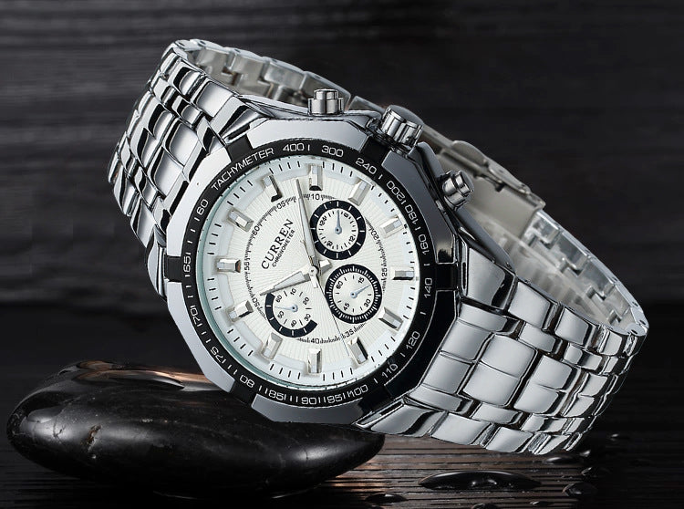 Men's Quartz Watch With Stainless Steel Strap And Pin Buckle Featuring Ordinary Glass Round Dial