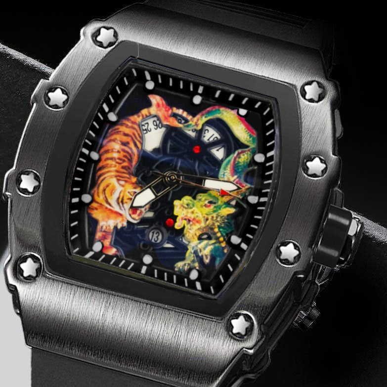 Men's Quartz Watch With Barrel Shape Dial, PU Strap, Pin Buckle, And Ordinary Glass Mirror