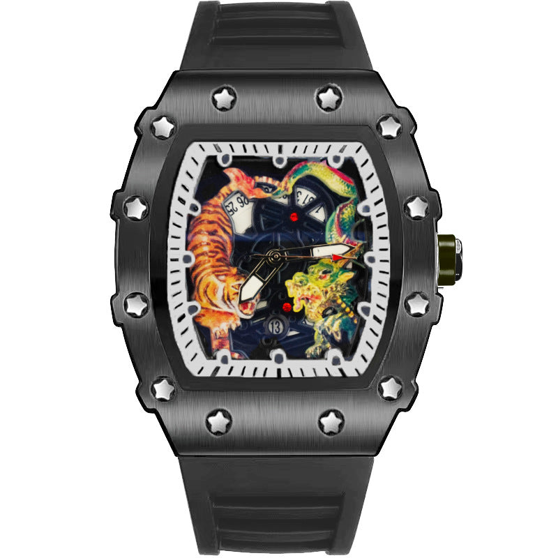 Men's Quartz Watch With Barrel Shape Dial, PU Strap, Pin Buckle, And Ordinary Glass Mirror