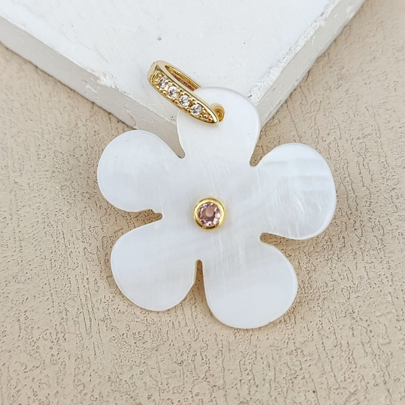Carved Shell Flowers Pendant For Women In White, Elegant Jewelry Making Accessory