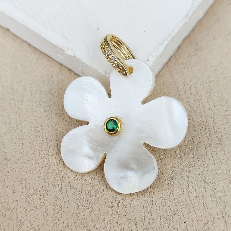 Carved Shell Flowers Pendant For Women In White, Elegant Jewelry Making Accessory