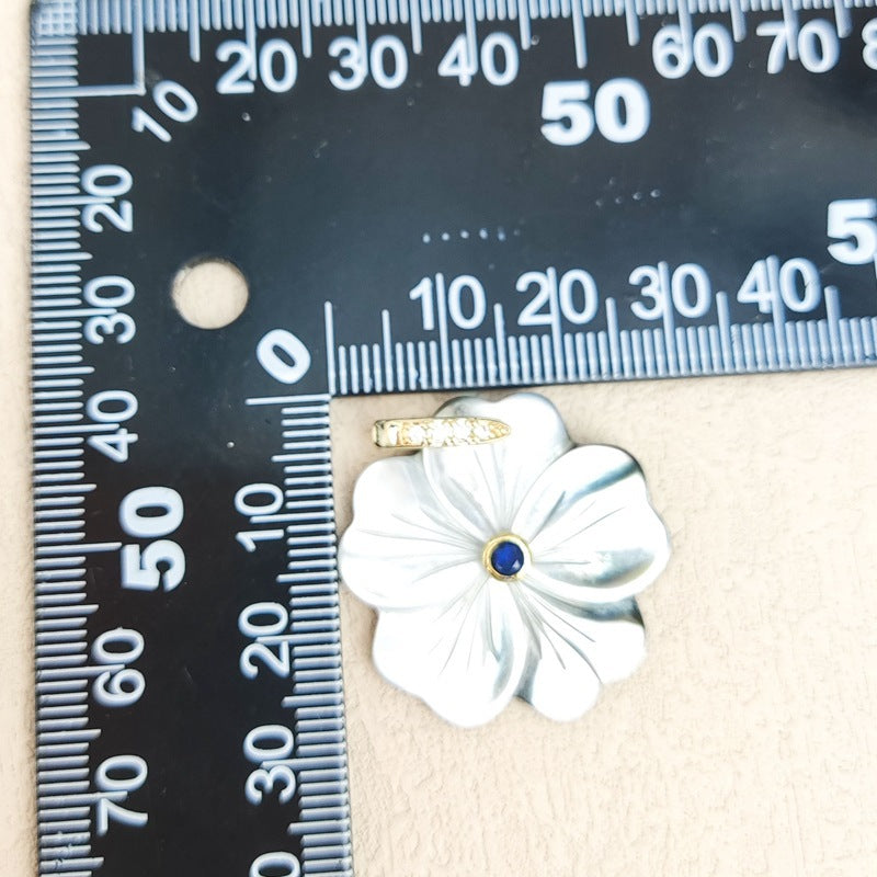Carved Shell Pendant Featuring Natural Pink Flowers Inlay, Elegant Jewelry Making Design