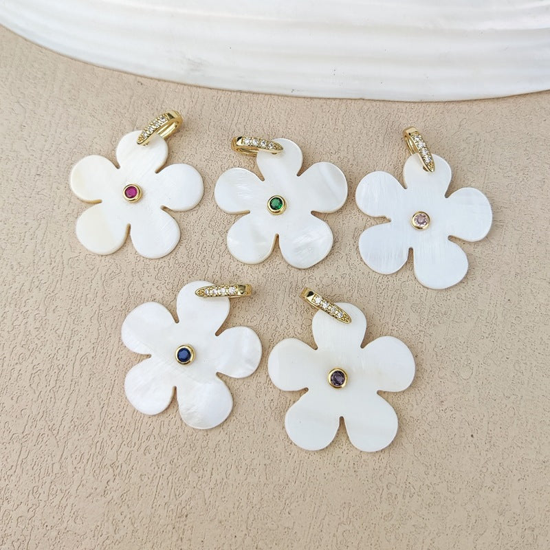 Carved Shell Flowers Pendant For Women In White, Elegant Jewelry Making Accessory