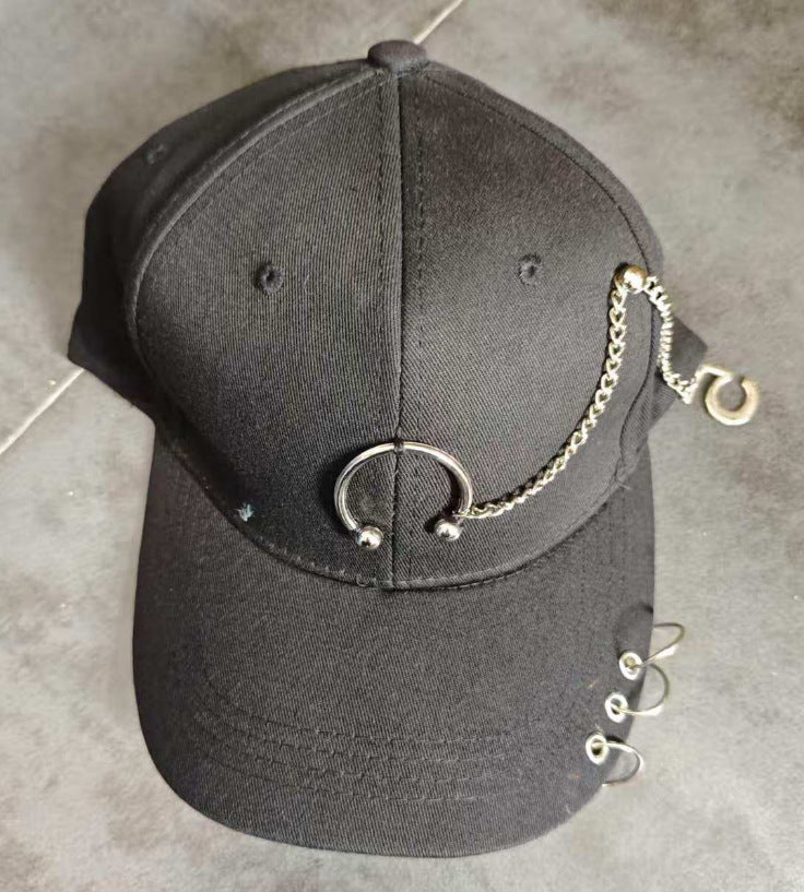 Casual Unisex Baseball Cap With Long Strap Iron Ring Fashionable Street Style Adjustable Duckbill Hat For Men And Women