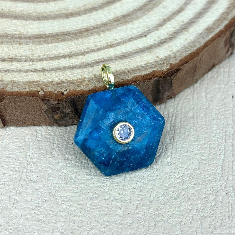 Hexagon Crystal Pendant With Electroplated Gold Plating Featuring Asymmetrical Design And Zircon Inlay
