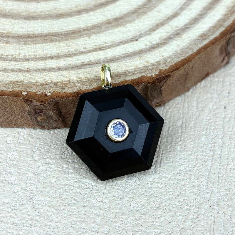 Hexagon Crystal Pendant With Electroplated Gold Plating Featuring Asymmetrical Design And Zircon Inlay