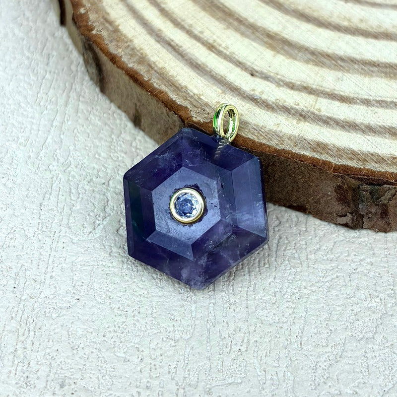 Hexagon Crystal Pendant With Electroplated Gold Plating Featuring Asymmetrical Design And Zircon Inlay