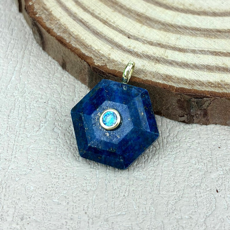 Hexagon Crystal Pendant With Electroplated Gold Plating Featuring Asymmetrical Design And Zircon Inlay
