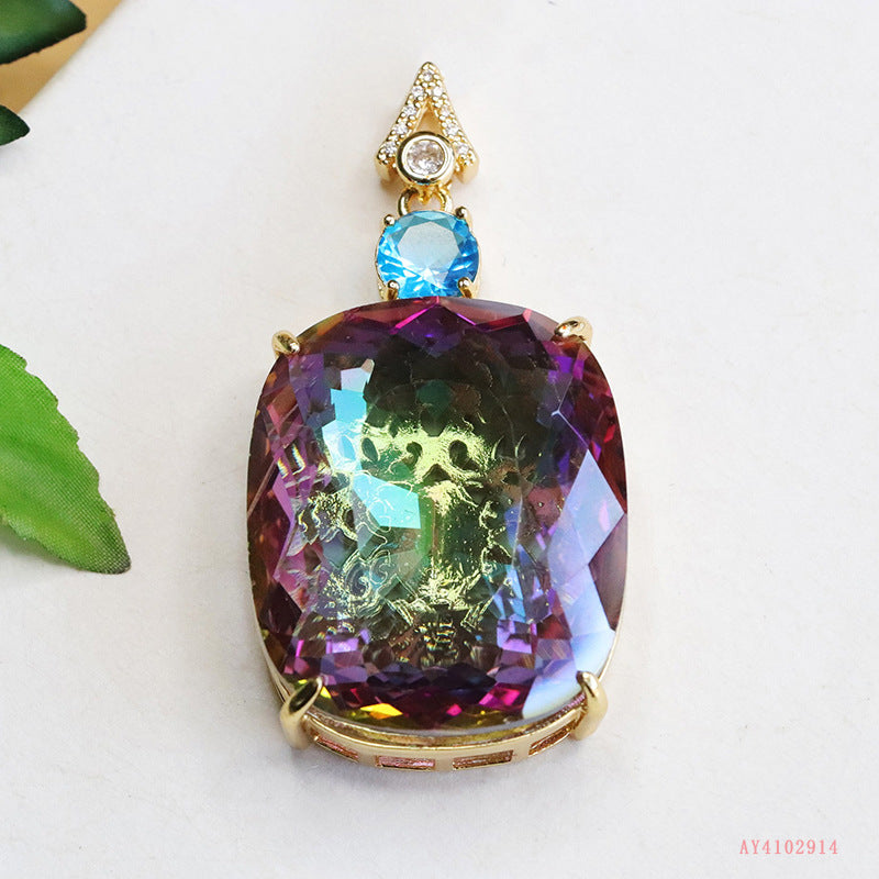 Geometric Glass Pendant With Glass Inlay In Purple, Perfect For Autumn Wear