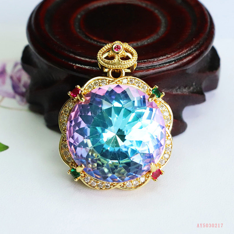 Geometric Glass Pendant With Glass Inlay In Purple, Perfect For Autumn Wear