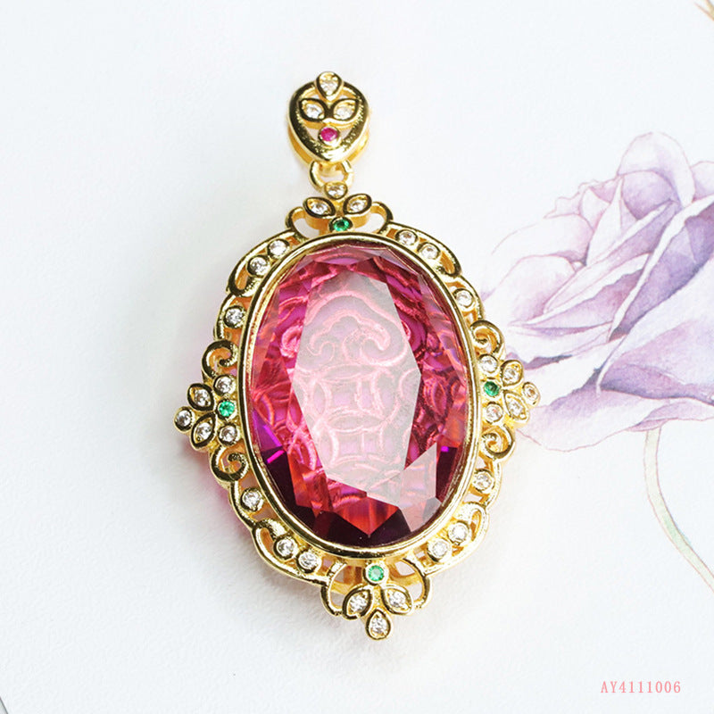 Geometric Glass Pendant With Glass Inlay In Purple, Perfect For Autumn Wear