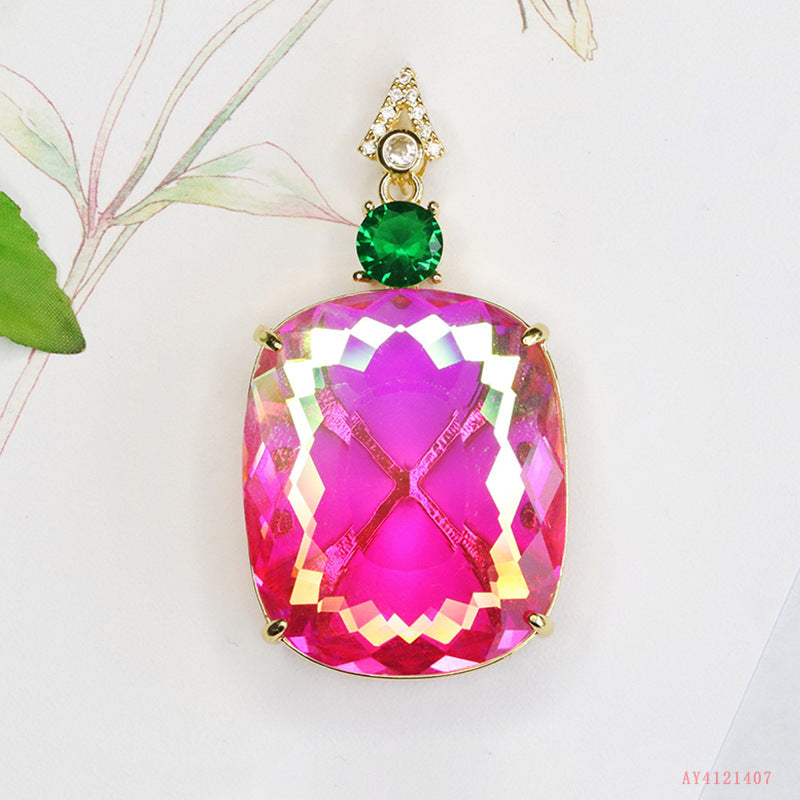 Geometric Glass Pendant With Glass Inlay In Purple, Perfect For Autumn Wear