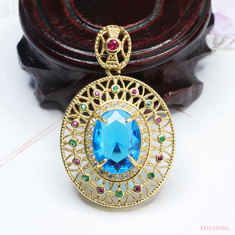 Geometric Glass Pendant With Glass Inlay In Purple, Perfect For Autumn Wear