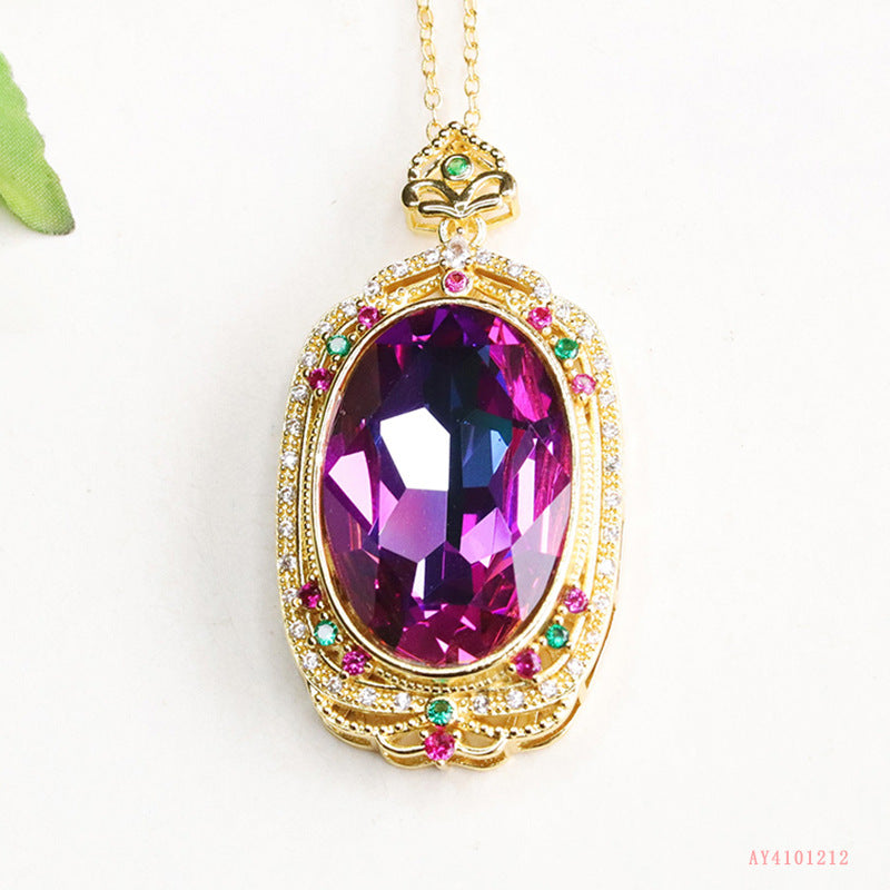 Geometric Glass Pendant With Glass Inlay In Purple, Perfect For Autumn Wear