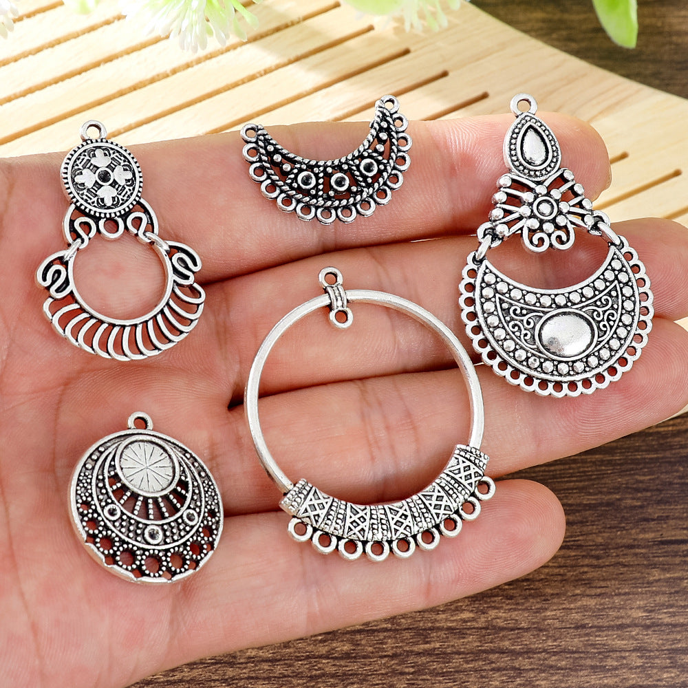 Geometric Alloy Jewelry Accessories Featuring Electroplated Antique Silver Plated Finish In Silver With Ethnic Style