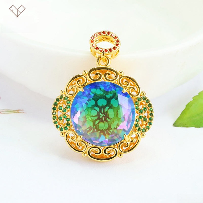 Geometric Glass Pendant With Glass Inlay In Purple, Perfect For Autumn Wear