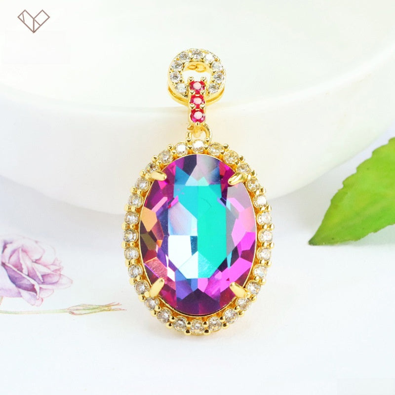 Geometric Glass Pendant With Glass Inlay In Purple, Perfect For Autumn Wear