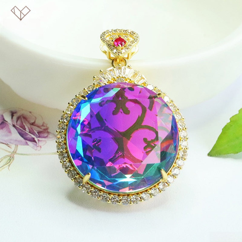 Geometric Glass Pendant With Glass Inlay In Purple, Perfect For Autumn Wear